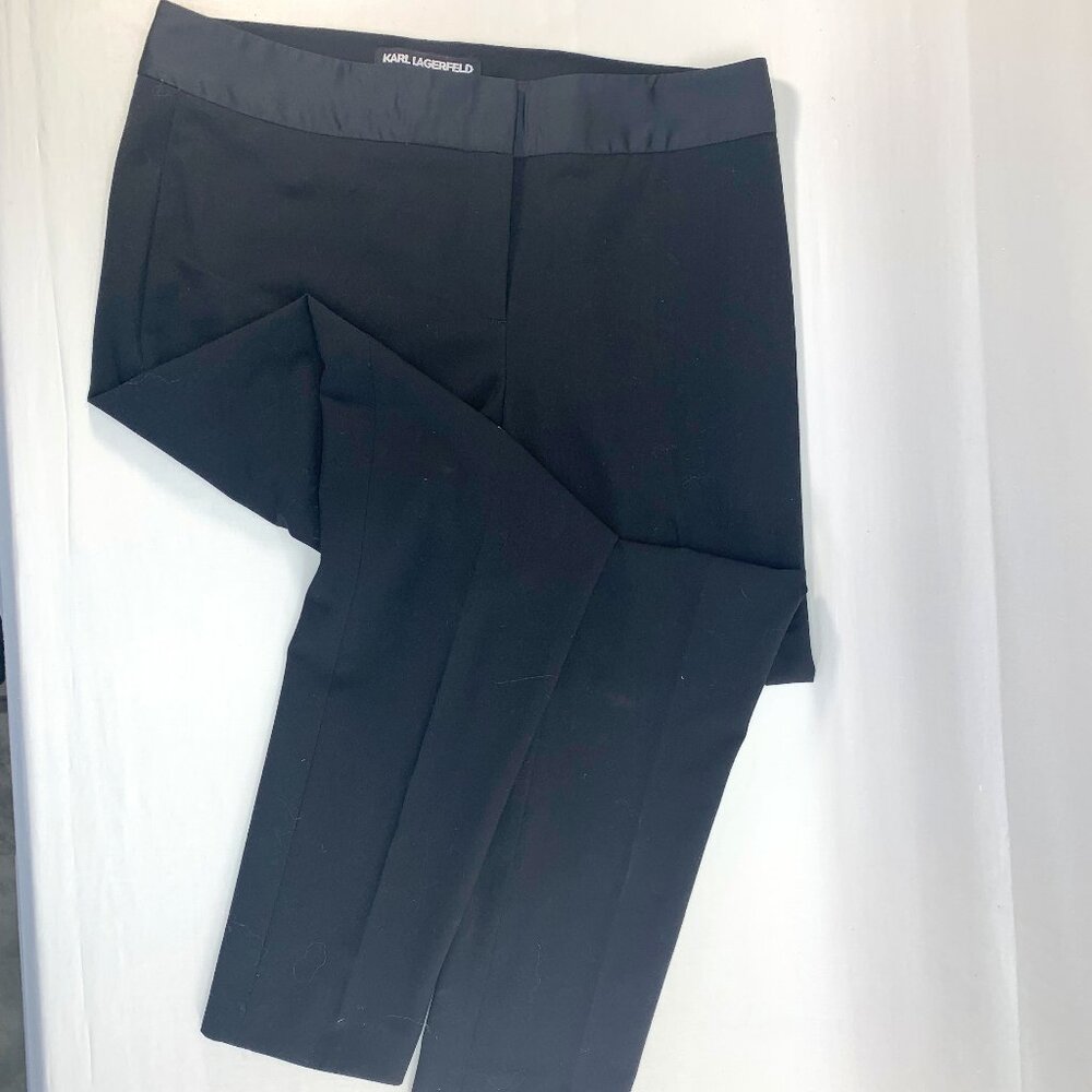 Karl Lagerfeld Paris Women Black Dress Pants 6, Straight Leg, Flat Front